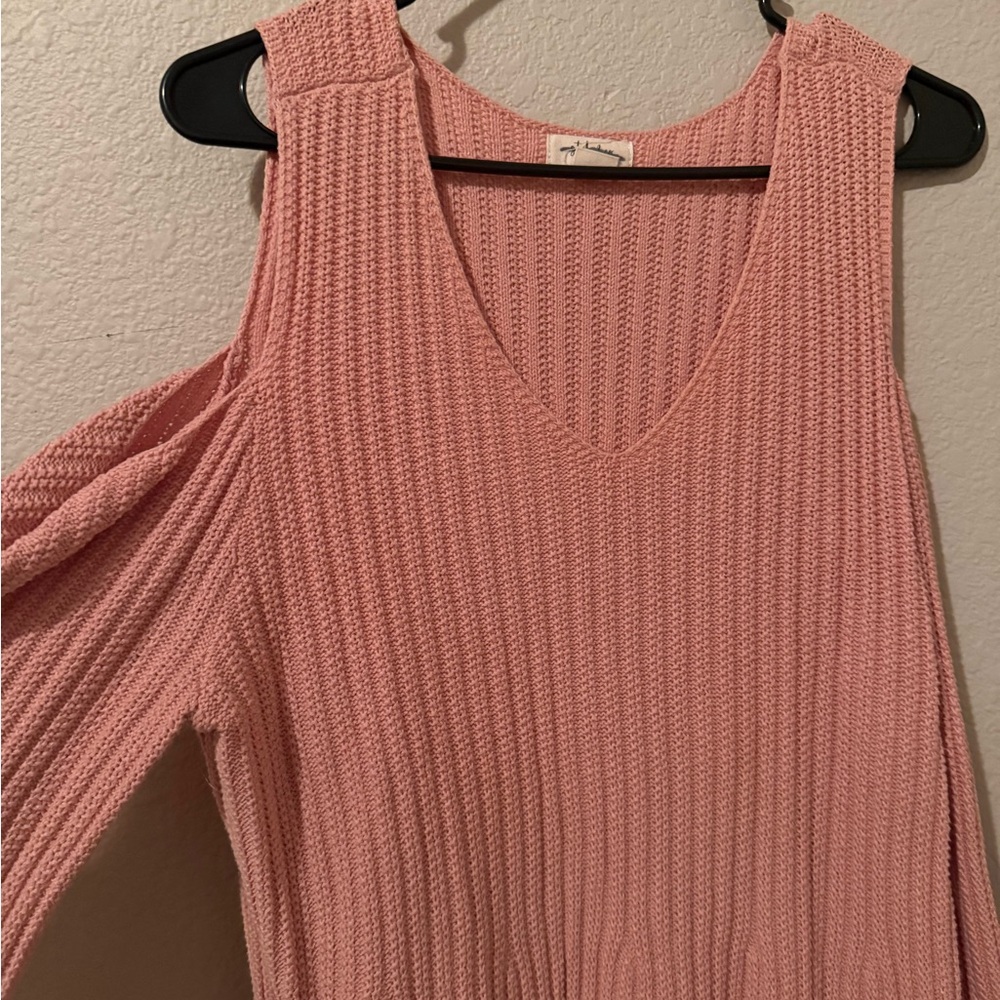 Pink Cold Shoulder Knit Top